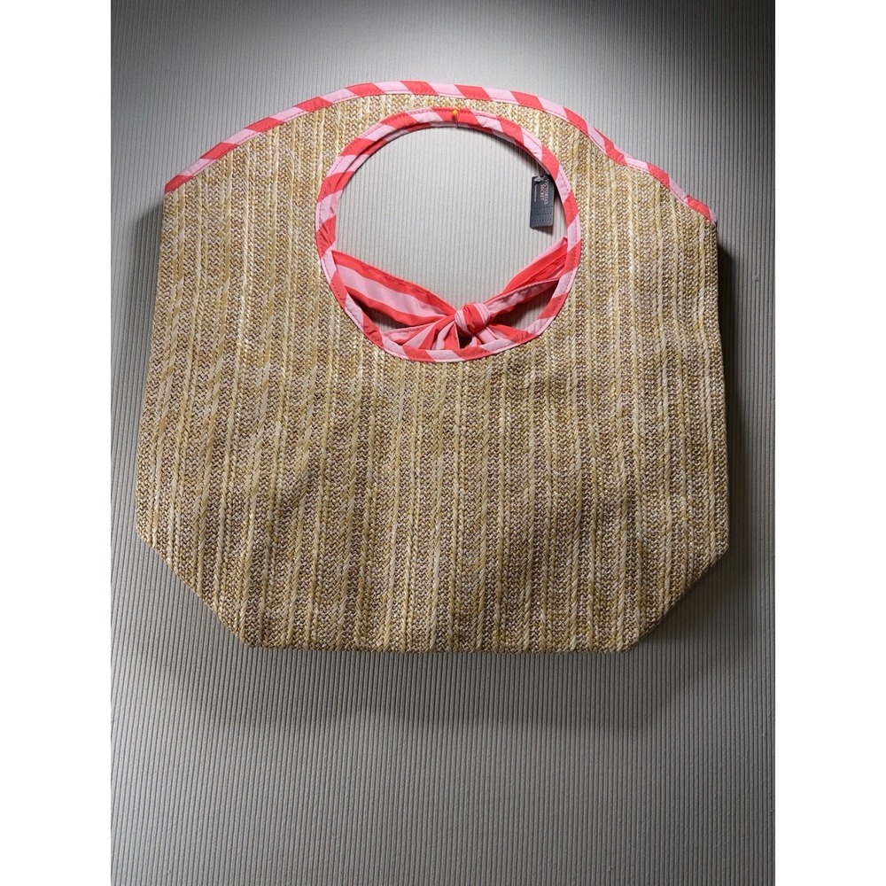 Victoria's Secret Straw Beach Tote  bombshell Reversible Bag Pink‎ Striped NEW